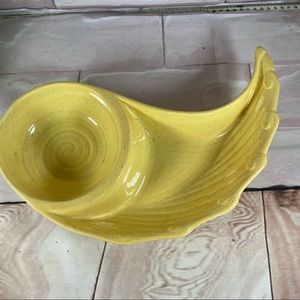 VTG MCM California Pottery Chip & Dip Yellow Feather Shaped Drip Glaze